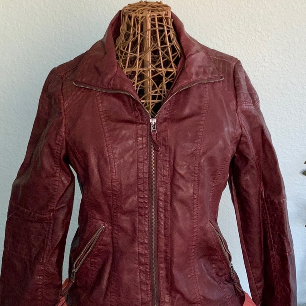 Burgandy Faux Leather Jacket
